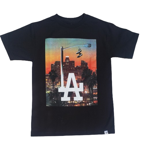 Downtown LA LightPole Sunrise Graphic Crew Neck Short Sleeve T-Shirt